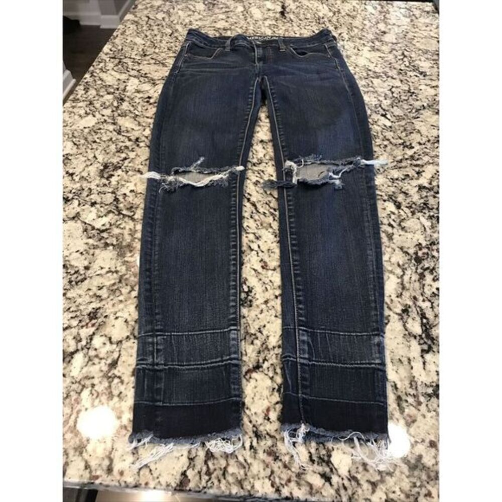 American Eagle Size 4 Regular‎ Super Stretch Jegging Distressed Blue Jeans - Picture 4 of 9